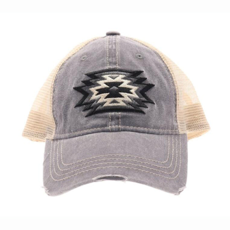 Wholesale  Opening Ponytail Duck Tongue Mesh Cap Embroidered Washed Baseball Cap