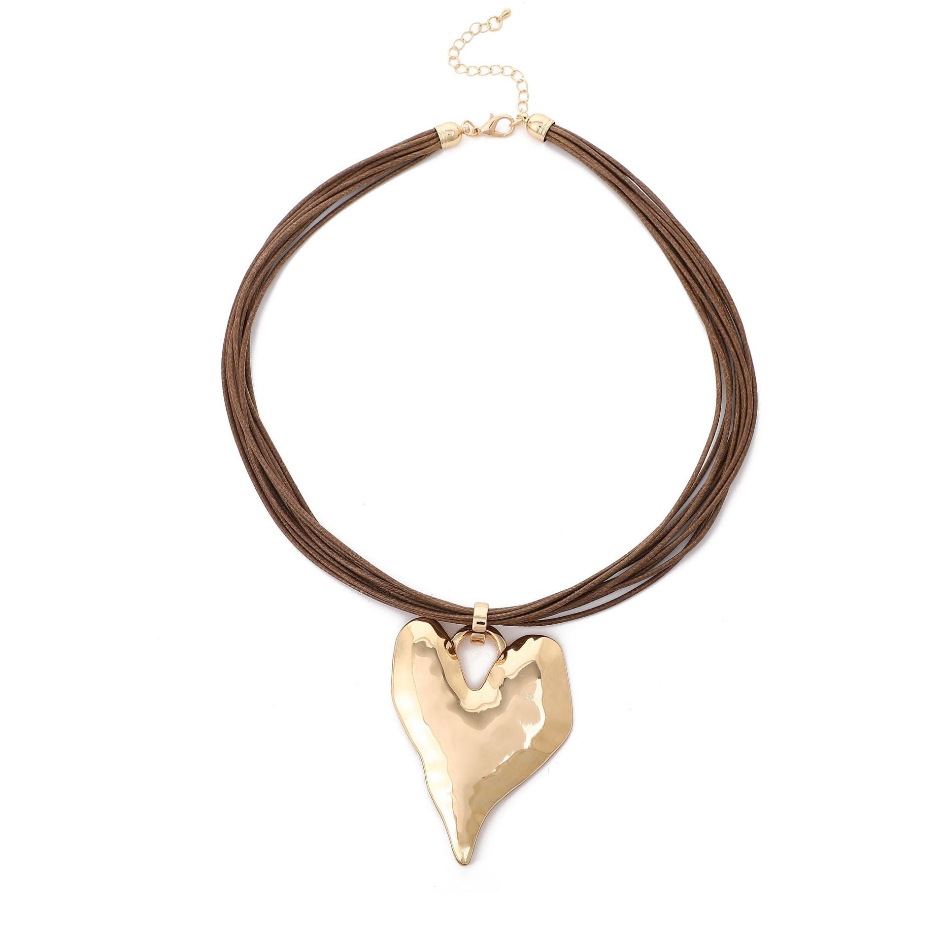 Wholesale golden three-dimensional heart-shaped leather rope pendant irregular heart-shaped necklace