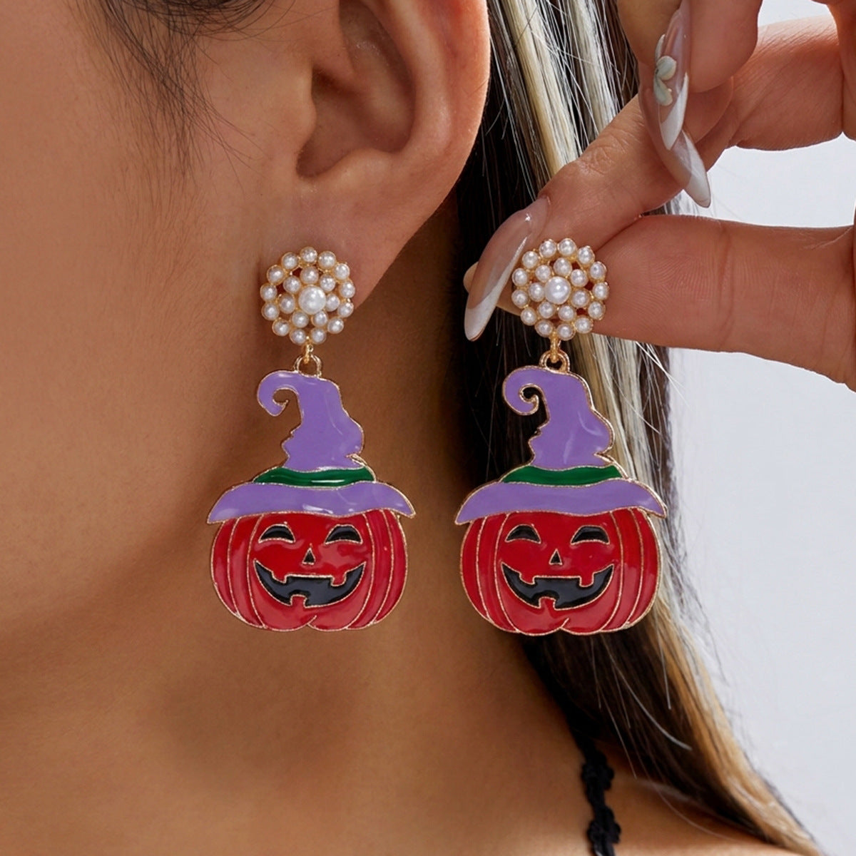Wholesale  Skull Pumpkin Drip Rhinestone Earrings Alloy Fashion Jewelry for Party