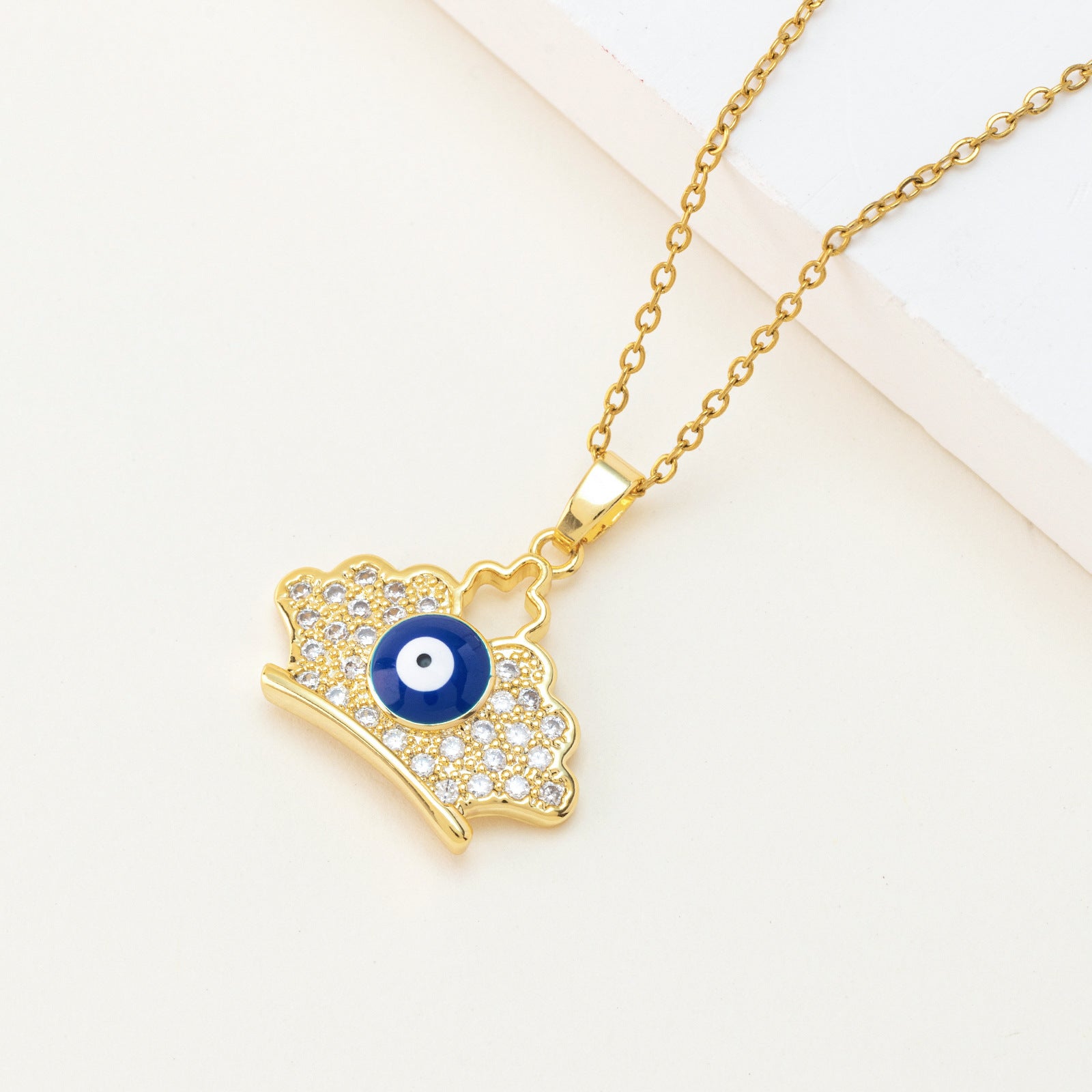 Wholesale Oil Dropping Devil's Eye  Zircon  Copper Plated 18k Gold  Necklace