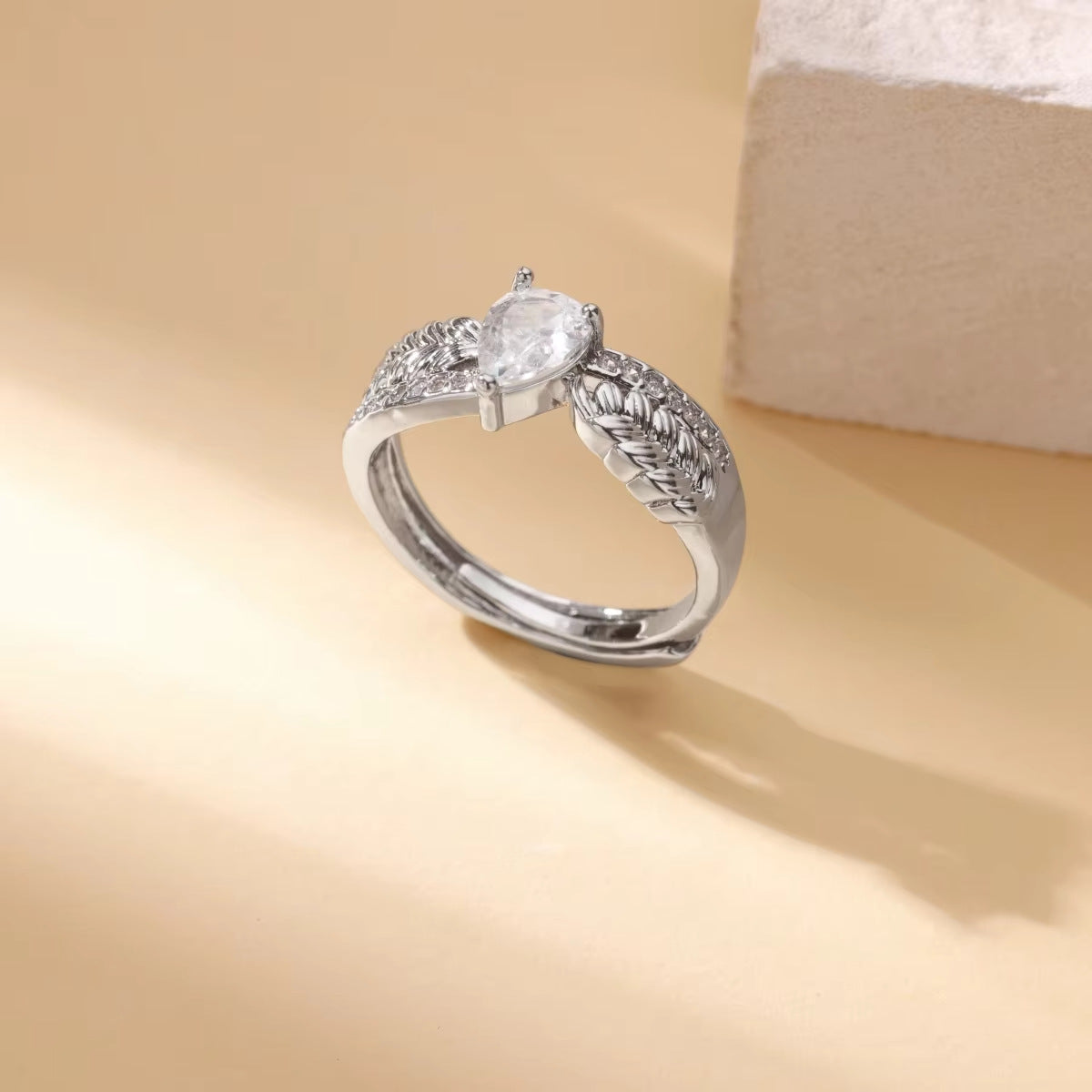 Wholesale Stainless steel zircon adjustable heart flower and butterfly ring