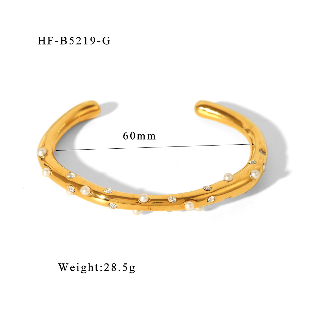 Wholesale Vintage Stainless Steel Bracelets 18K Zircon Pearl Open High Bracelet Luxury Bracelet ACC-BT-ChengBing003