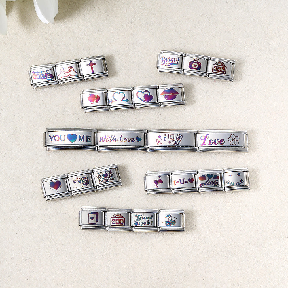Wholesale  Italian Charm Bracelet 9mm DIY UV laser Creative Stainless Steel Composable Bracelet