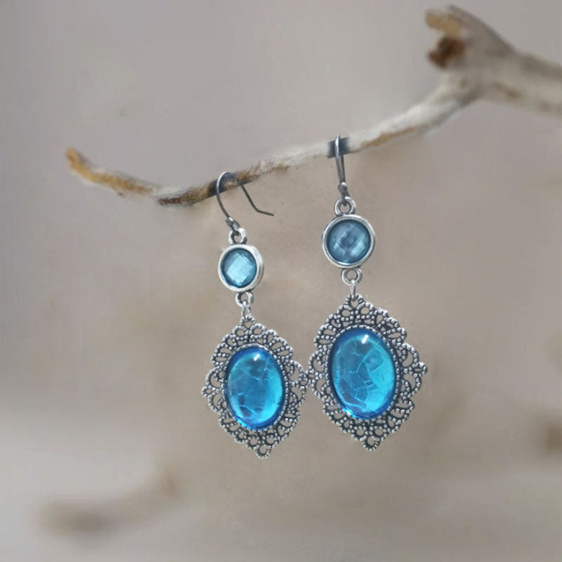 Wholesale Vintage bohemian Oval Sky Blue crack pendant earrings
