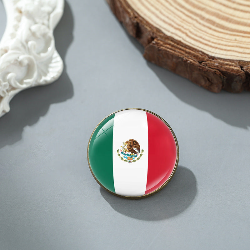 Wholesale National flag round time gem alloy brooch badge chest buckle