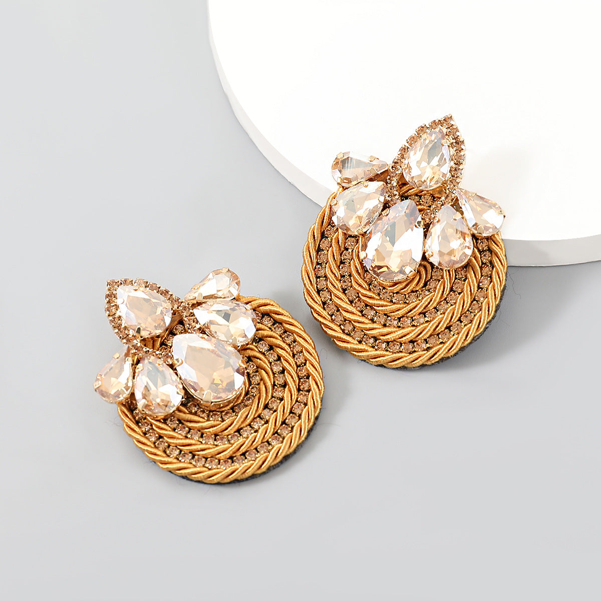 Wholesale  Exaggerated Alloy Diamond-encrusted Drop-shaped Glass Diamond Polyester Earrings