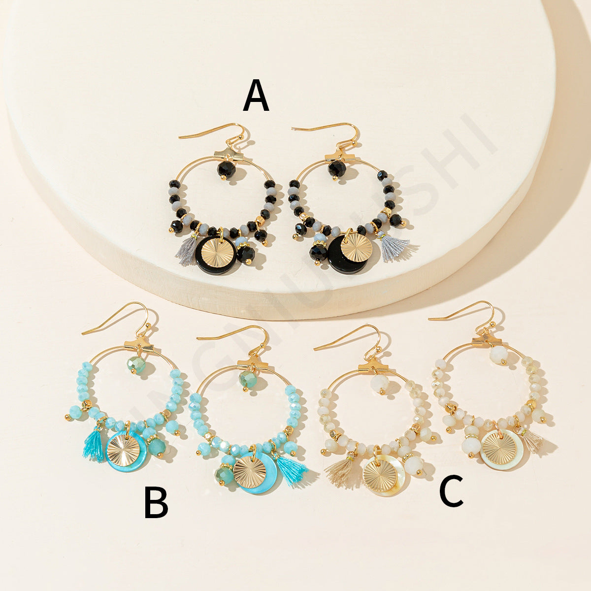 Wholesale  Bohemian Style Earrings Round Hollow Design Tassel Stainless Steel Earrings