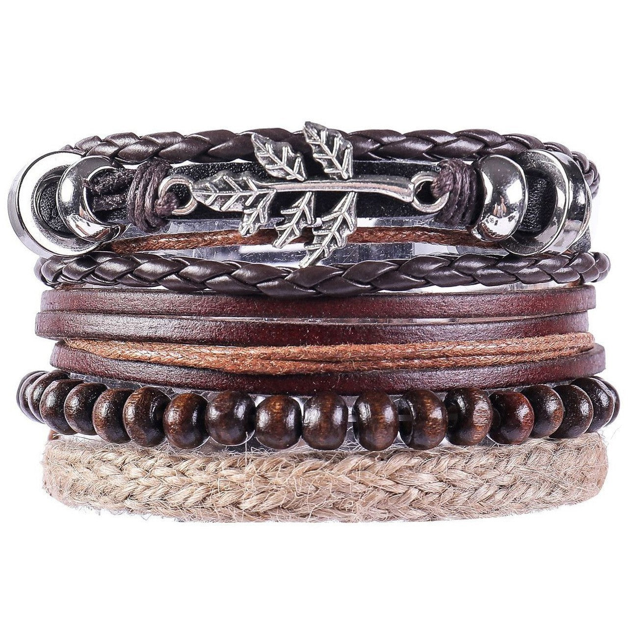 Wholesale leaves multi-layer ethnic retro hemp rope hand-woven bracelet