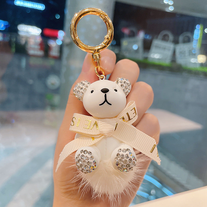 Wholesale Cartoon Fur Ball Dot Diamond Bear Zinc Alloy Keychain Lanyard Keychain ACC-KC-ShuoT016