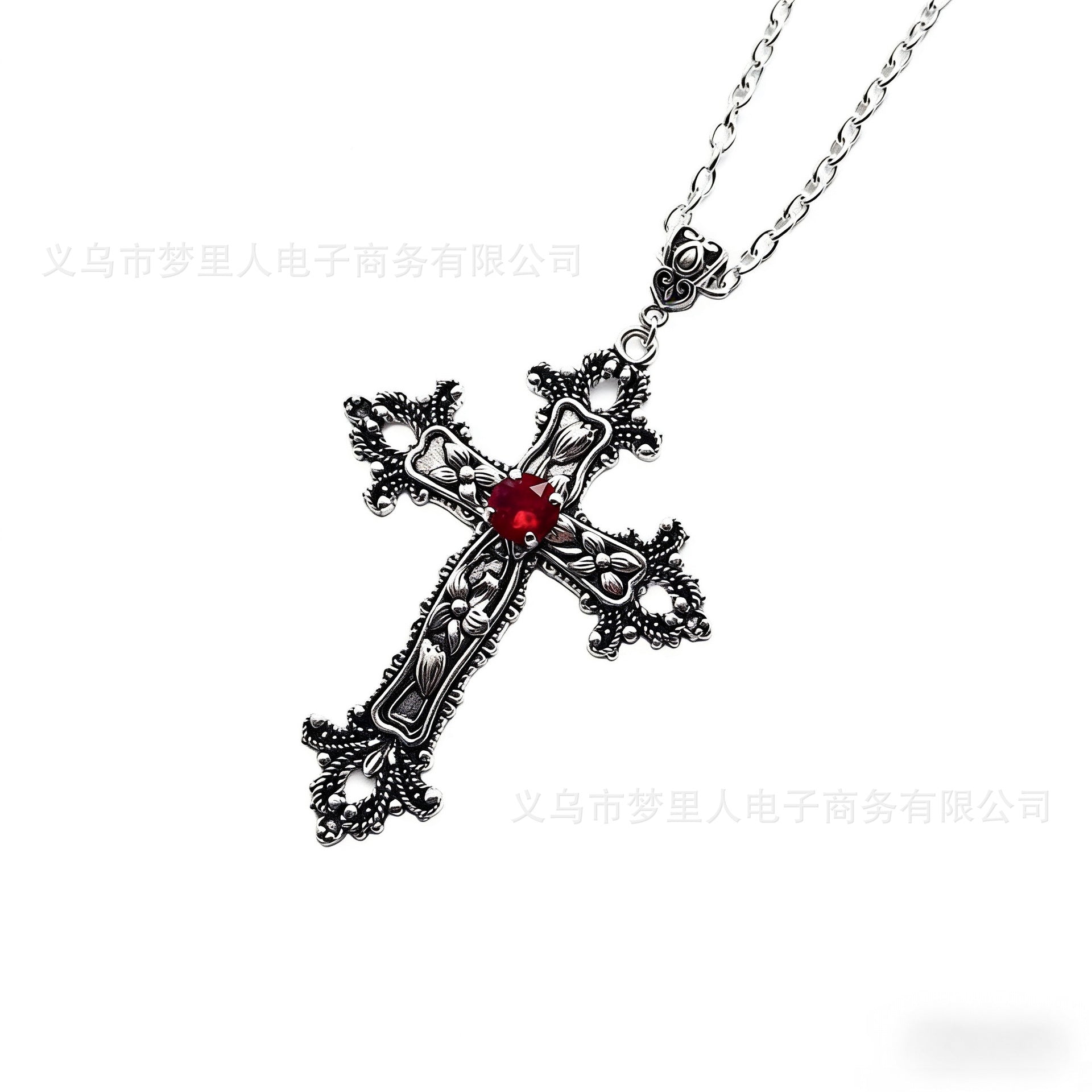 Wholesale Trendy Flower Pattern Cross Pendant Necklace Electroplated Alloy Jewelry Accessory