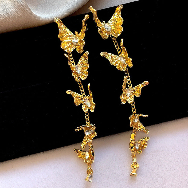 Wholesale Retro Golden Butterfly Tassel Earrings