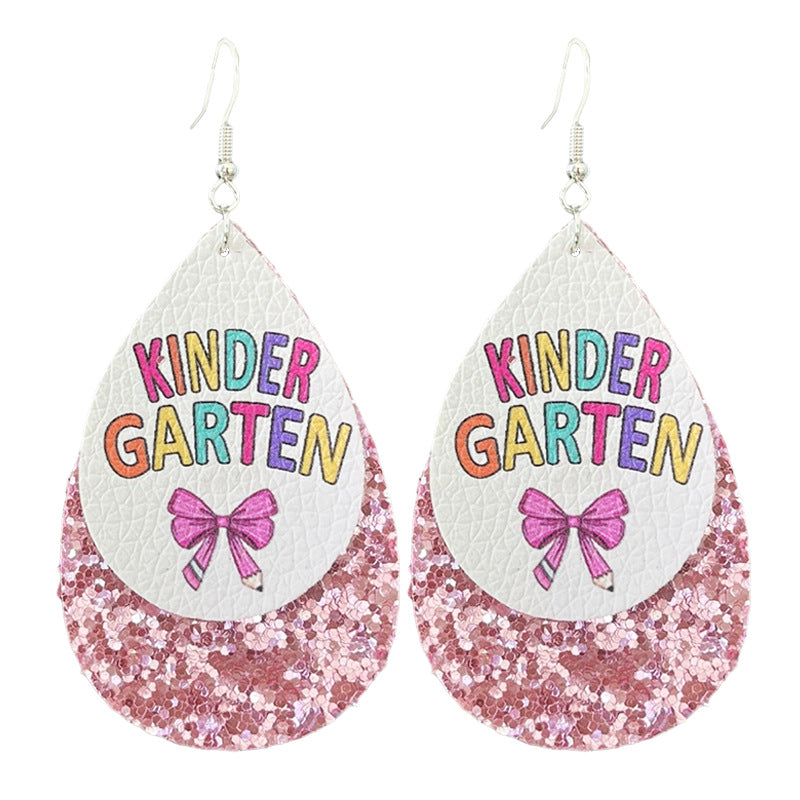 Wholesale Double drop leather printed earrings