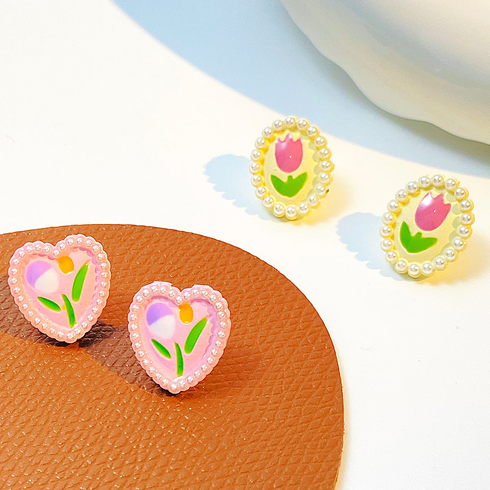 Wholesale Pearl Rose Flower Earrings Love Tulip Earrings ACC-ES-QW014