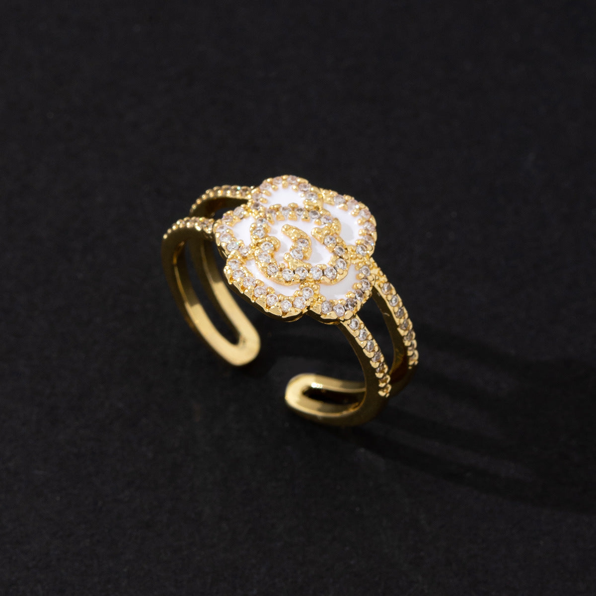 Wholesale Chic Geometric Zircon Ring For Women Gold Plated Copper Open Adjustable Band Fashion Accessory