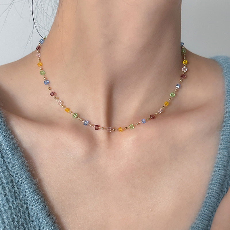 Wholesale Copper Zircon Heart Layered Beaded Choker Necklace Fairy Style Jewelry Accessory for Women