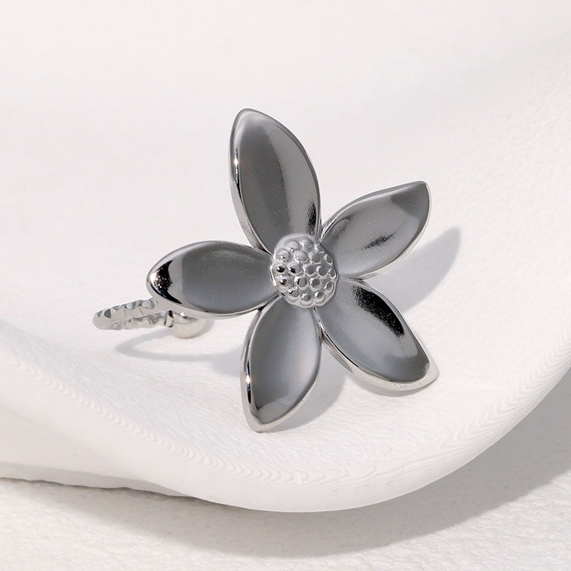 Wholesale all-match flower gold-plated stainless steel ring adjustable ring