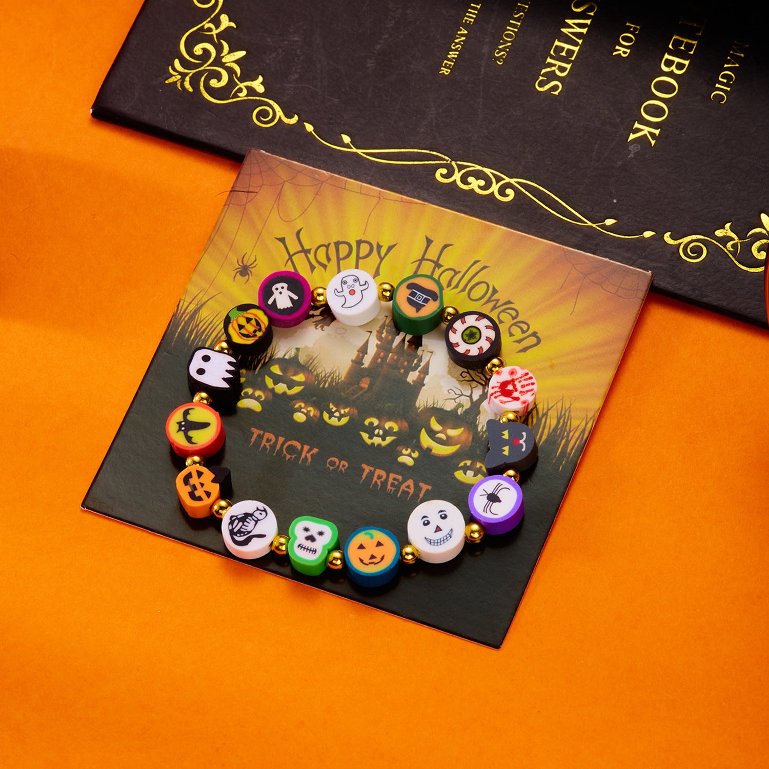 Großhandel Halloween Element Armband Weiche Keramik Kürbis Geisterperlen Armbandschmuck Schmuck