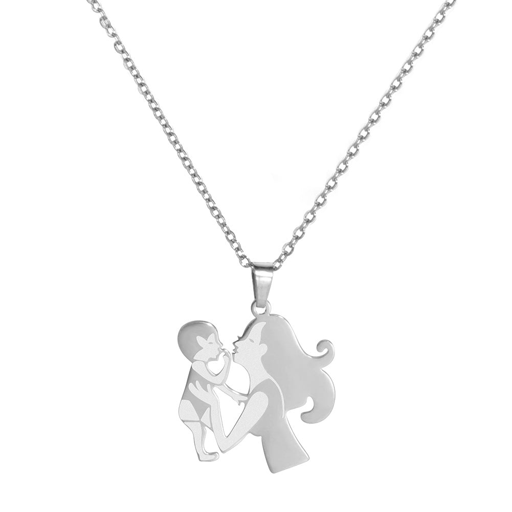Wholesale Mother's Day MAMA Son Stainless Steel Necklace ACC-NE-QiJu002