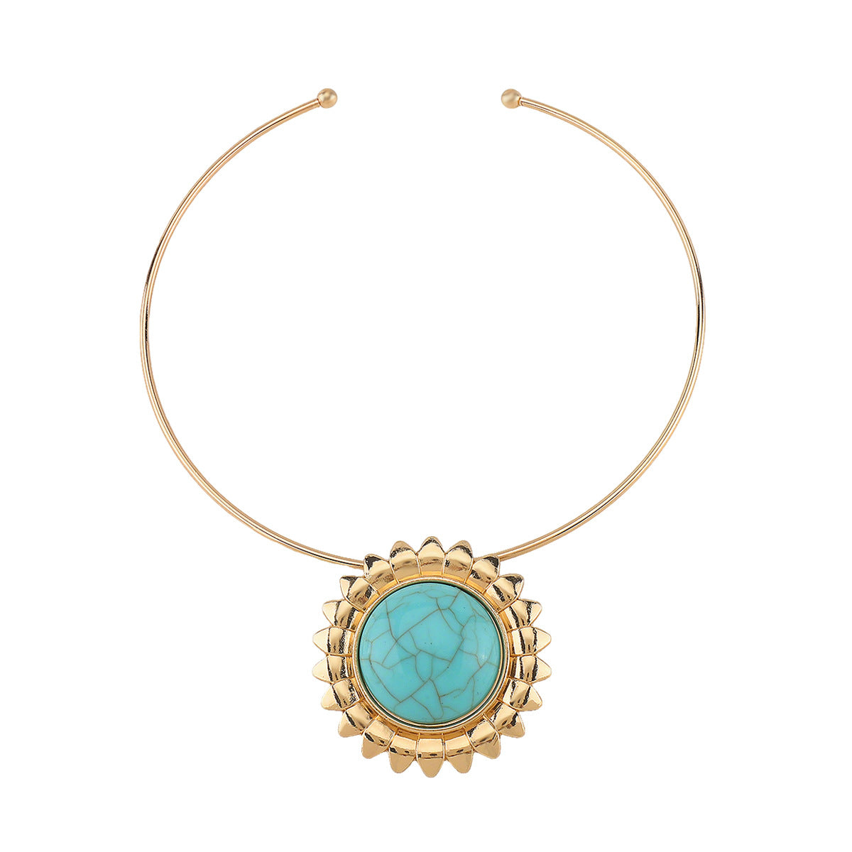 Wholesale  round turquoise inlaid flowers metal earrings collar light luxury necklace stud earrings