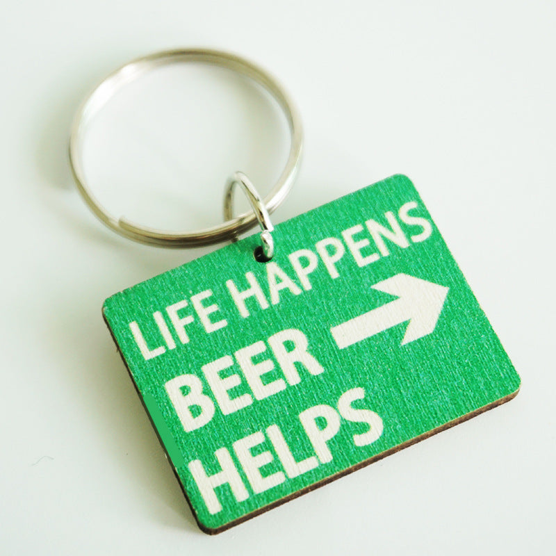 Wholesale 2pcs Fun and Humorous Wine Lover Warning Sign Wood Keychain ACC-KC-HY025