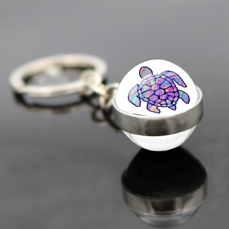 Wholesale Rendering of Colored Turtle Keychain Decorations, Time Gemstone Double-sided Glass Ball Keychain ACC-KC-JiaYun001