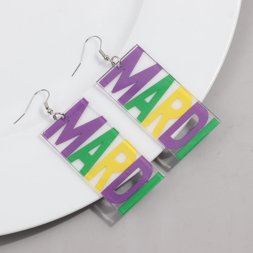 Wholesale carnival shiny exaggerated mask letters acrylic earrings