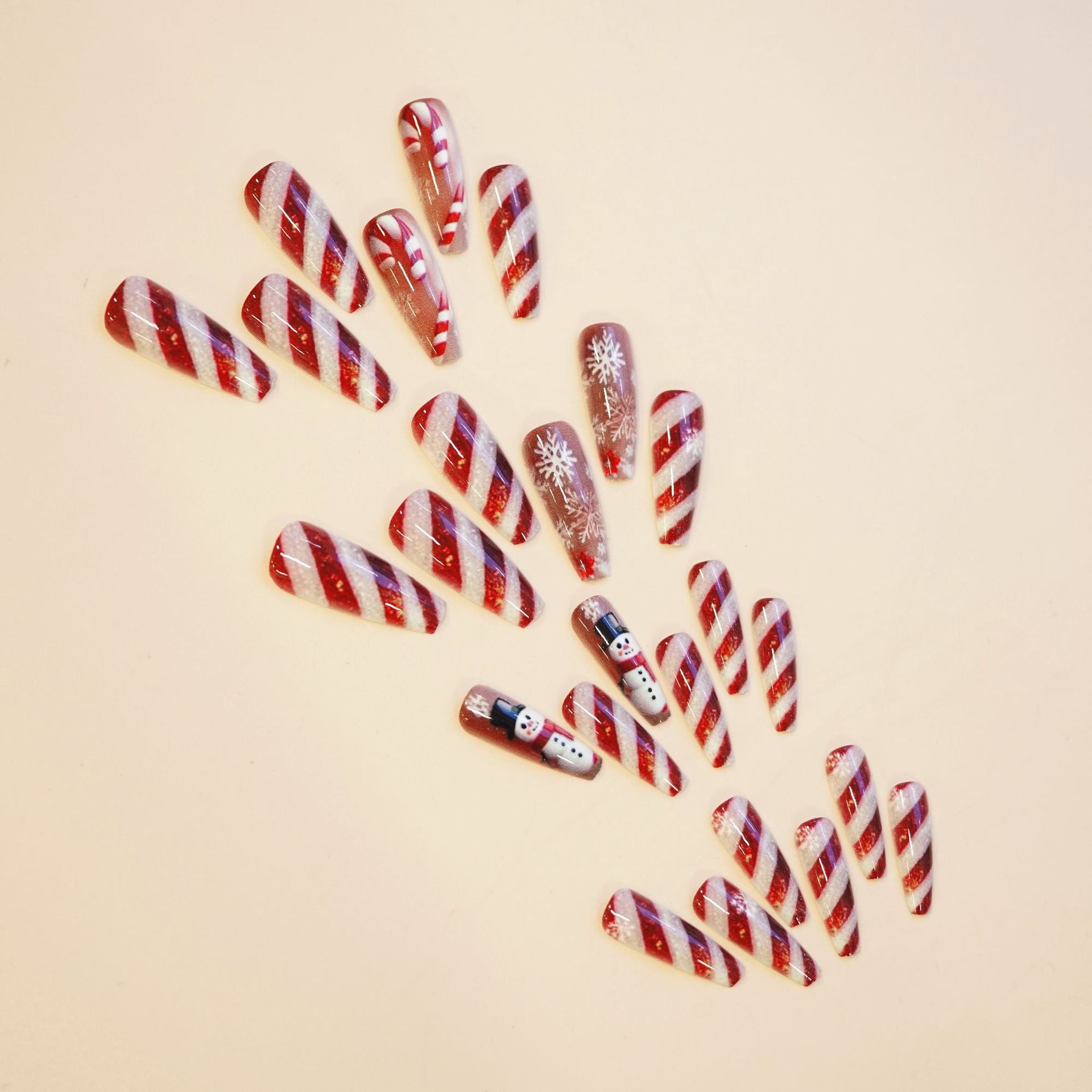 Wholesale 24 Pieces/ box Christmas Red and White Stripes Nails Kits Nail Stickers