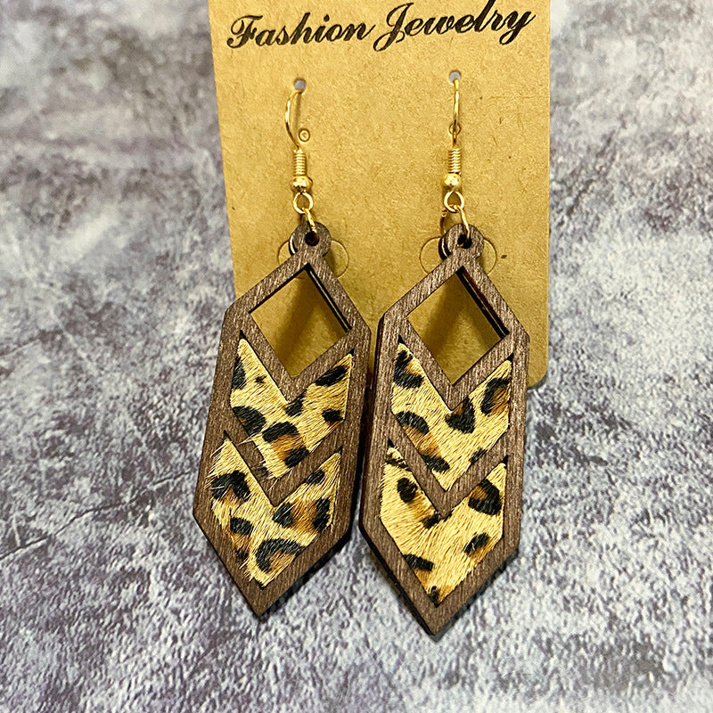 Wholesale leopard print cow pattern genuine leather earrings