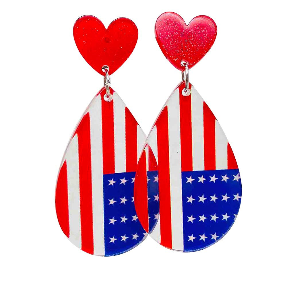 Wholesale Red Blue and White Tassel Teardrop Wooden Western-Style Stud Earrings