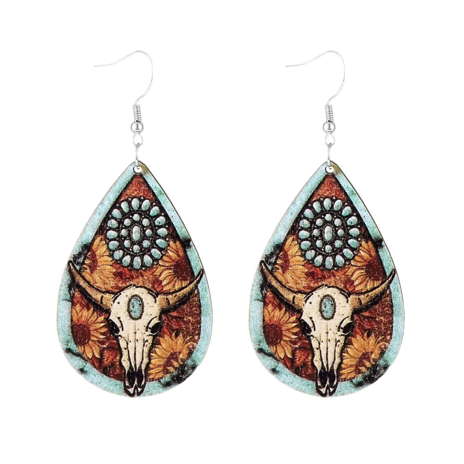 Wholesale acrylic wooden earrings  western Denim theme cow head cowboy hat earrings