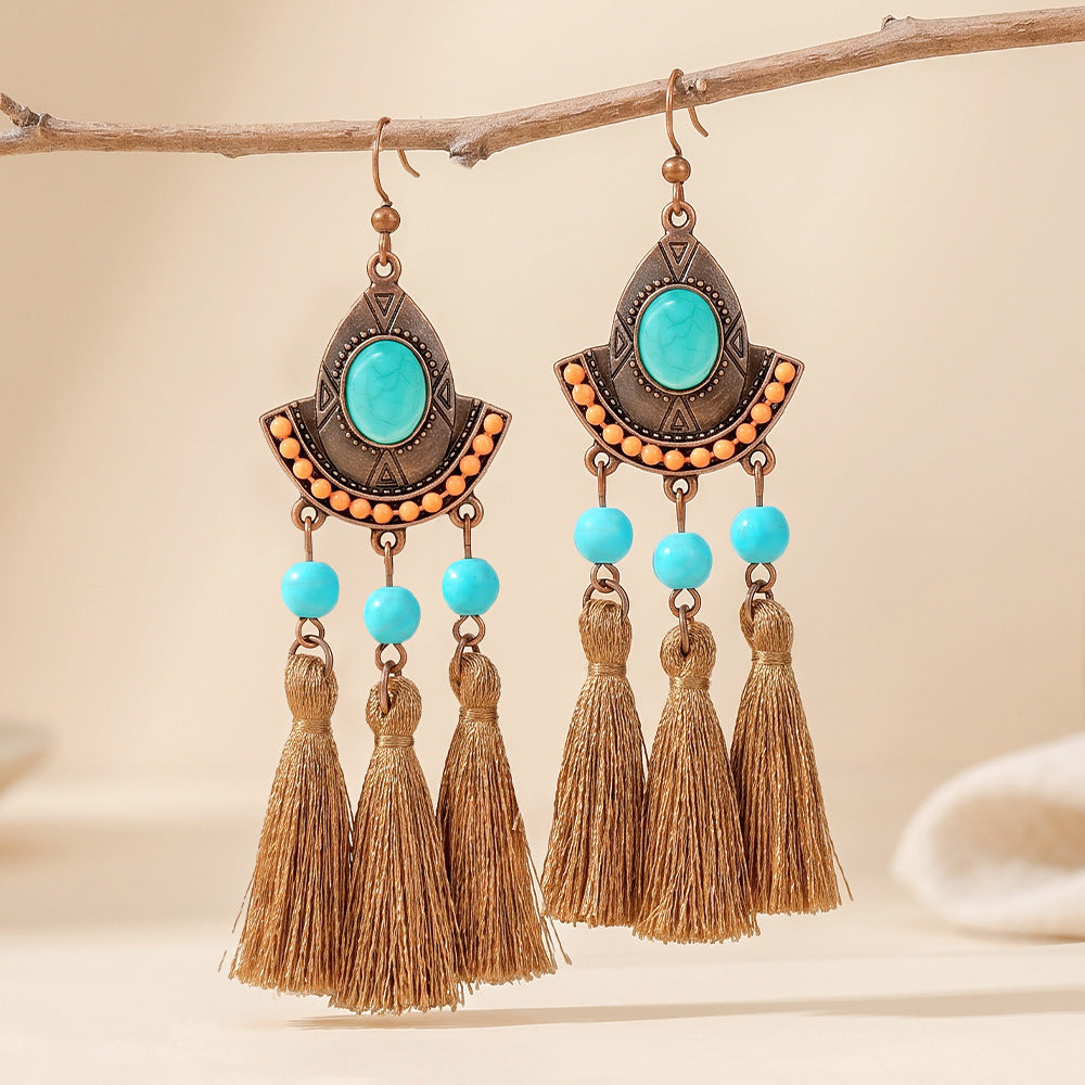 Wholesale Bohemian Style Handmade Tassel Earrings Zinc Alloy Jewelry Accessory