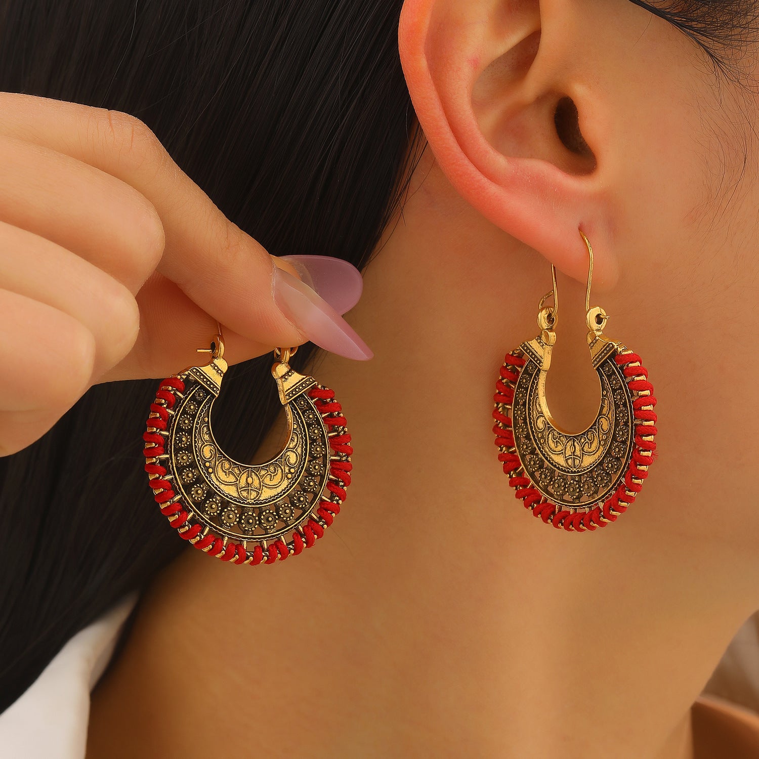 Wholesale Retro Bohemian Floral Hollow Out Earrings Alloy Antique Gold Women S Party Jewelry