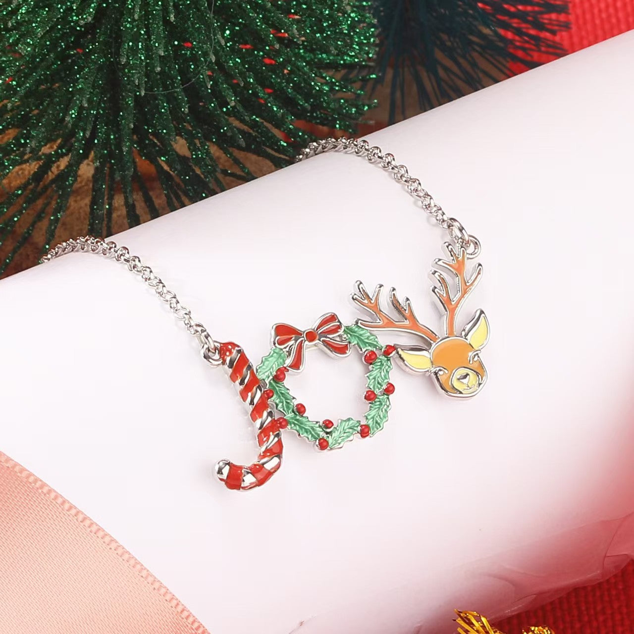 Wholesale Christmas Stereo Letter Oil Dripping Necklace
