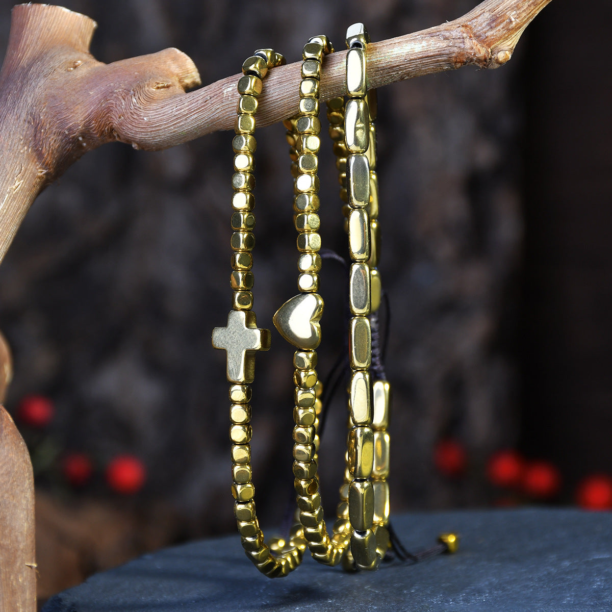 Wholesale  Cross Gold Bead Bracelet Stacked Style Fashion Accessory for Everyday Wear