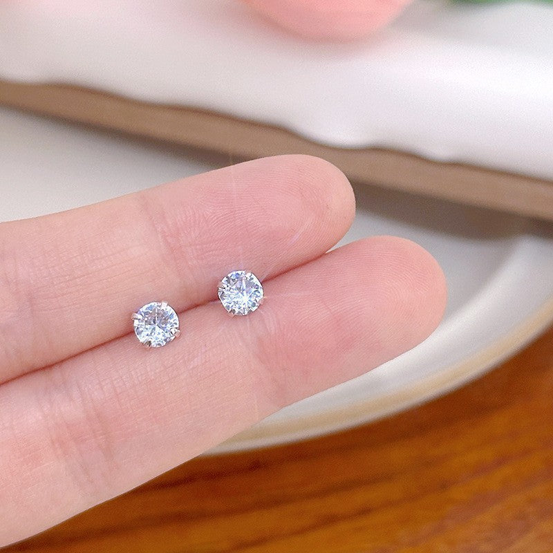 Wholesale Mini Zircon Earrings Silver Needle 925 Earrings Round Square Four-claw Earrings ACC-ES-ZhiShifang006