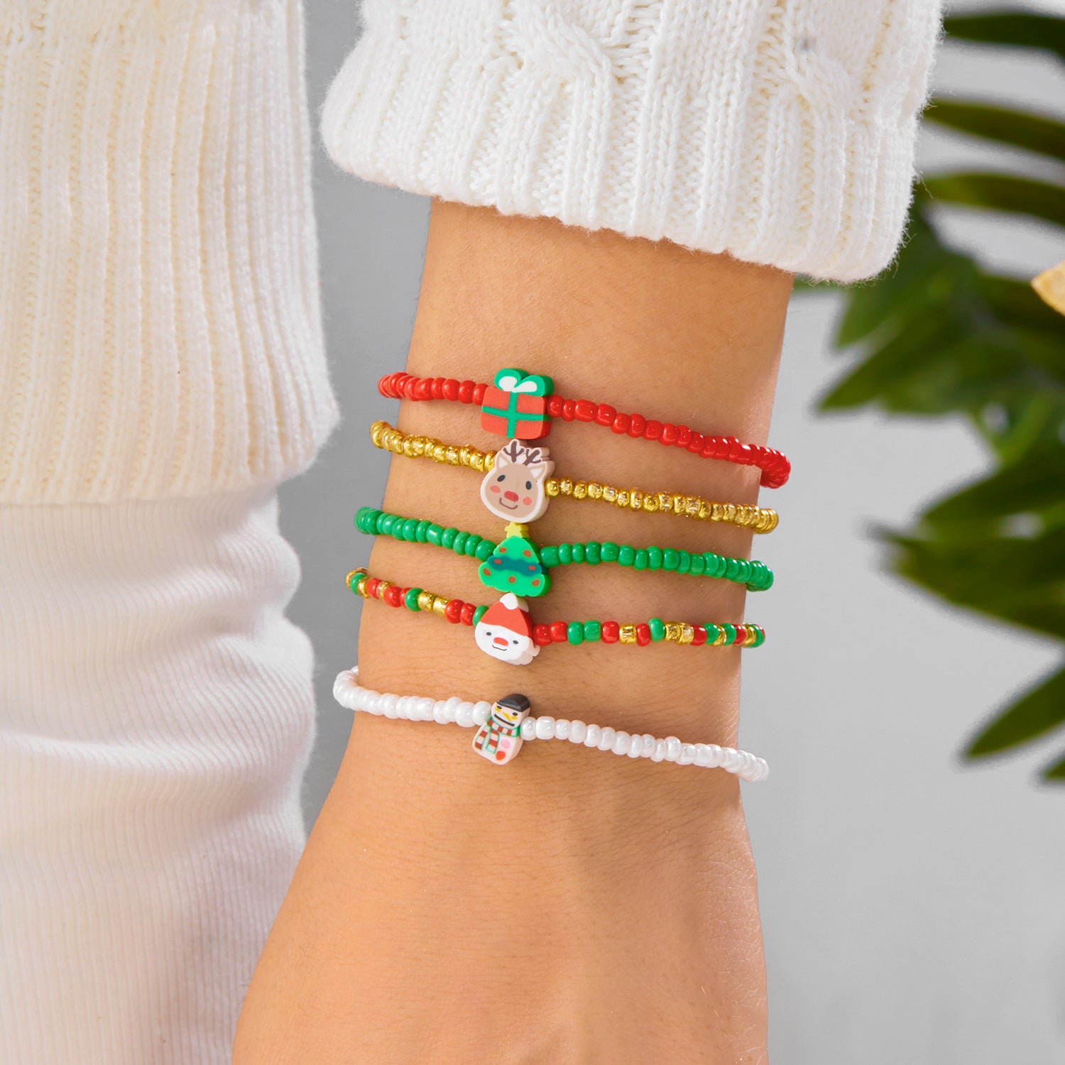 Wholesale Cartoon Santa Christmas Tree Deer Snowman Bracelet Set