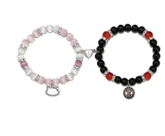 Wholesale Couple bracelet love heart magnetic suction buckle natural opal beaded bracelet