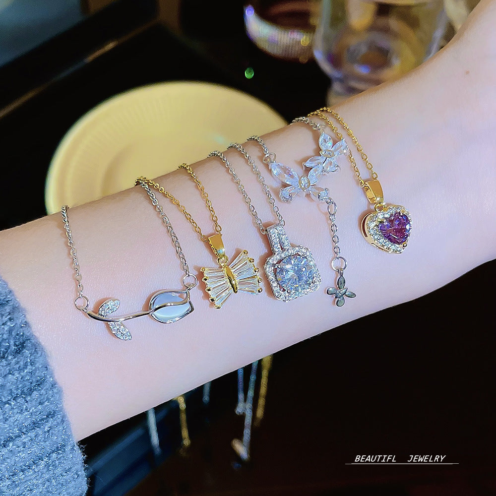 Wholesale Electroplated Titanium Steel Necklace Micro-embedded Clavicle Chain Choker Necklace ACC-NE-Xiyue003