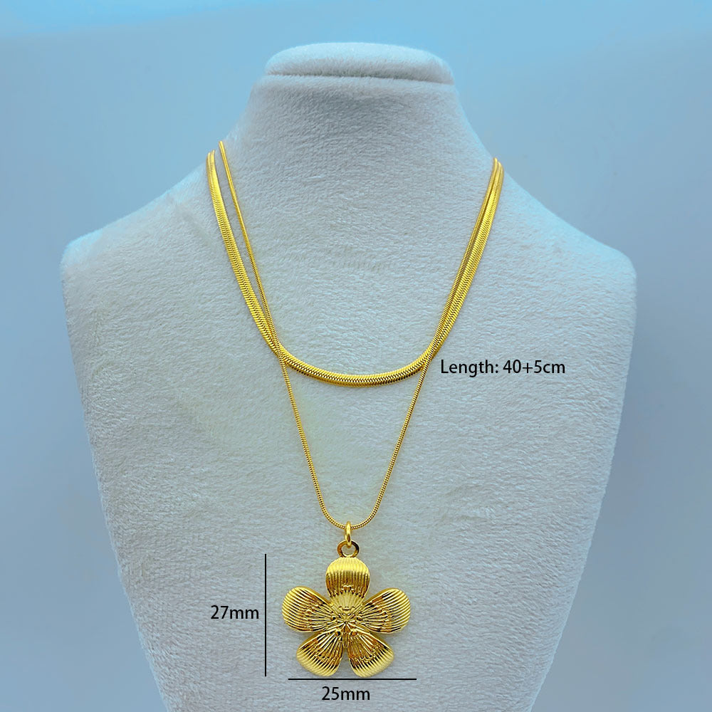 Wholesale Butterfly Dragonfly Stacked Double Layer Stainless Steel Necklace Snake Bone Chain ACC-NE-Yazhi005