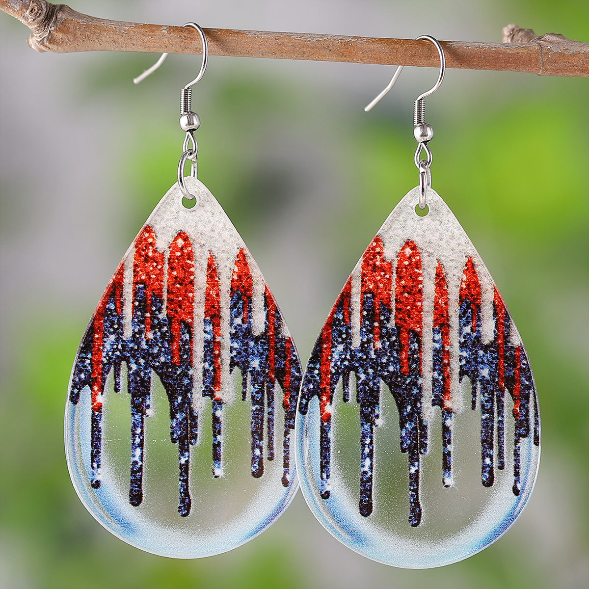Wholesale of American Independence Day Droplet Wings, Flag Glasses, Acrylic Double Sided Earrings ACC-ES-ChuLian013