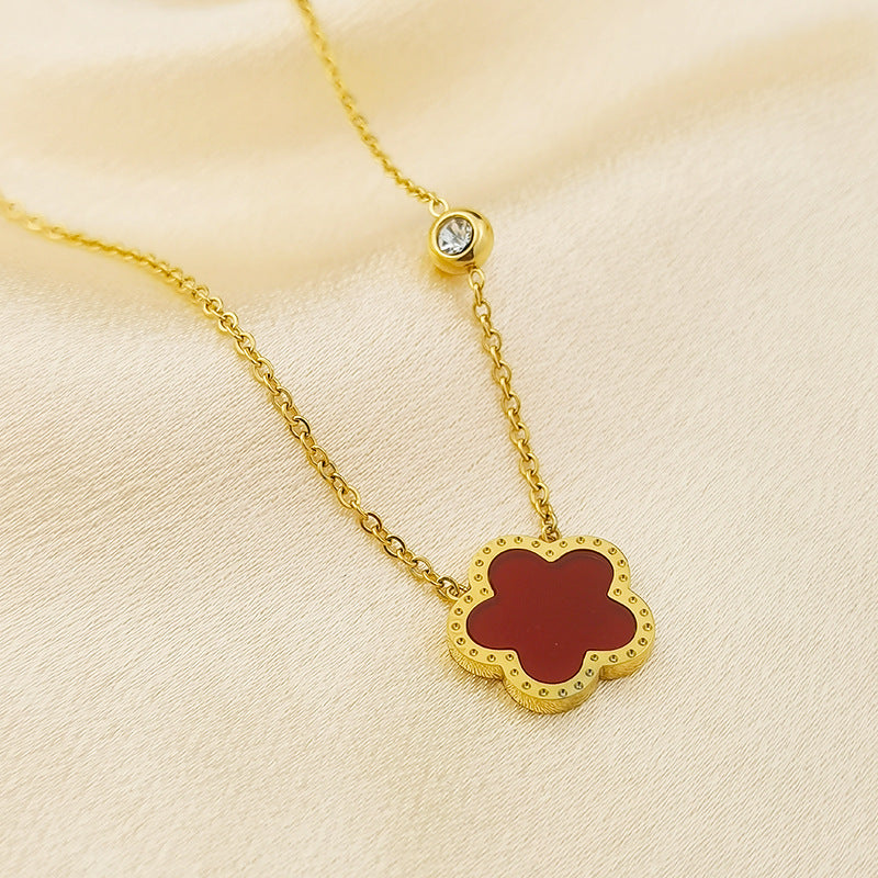 Wholesale Light Luxury Diamond Four-leaf CloverStainless Steel Necklaces ACC-NE-GuDi005