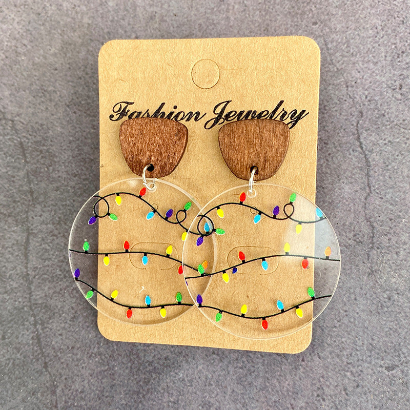 Wholesale Christmas earrings acrylic printing colorful lights snowflake holiday earrings