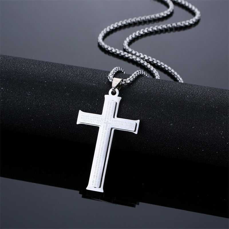 Wholesale Stainless Steel Vintage Cross Pendant Necklace For Men Double Layer Layering Jewelry Fashion Accessory
