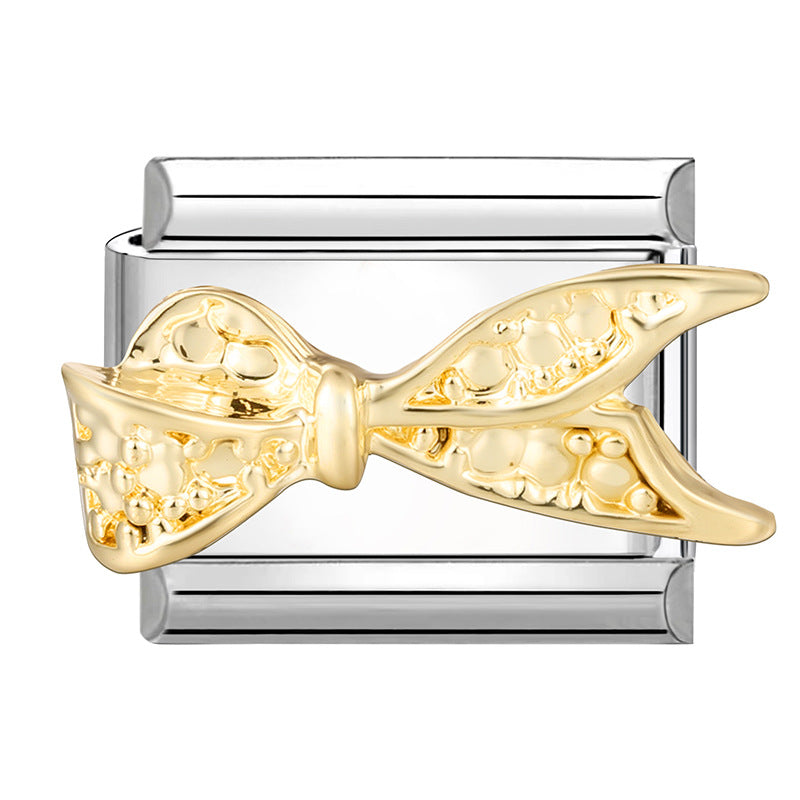 Wholesale Italian Charm Bracelet 9mm DIY Splicing Gold Butterfly Bow Stainless Steel Composable Bracelet