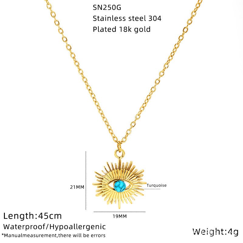 Wholesale Titanium Steel Sunflower Devil' s Eye Necklace Pendant for Everyday Wear Boutique Jewelry Accessory