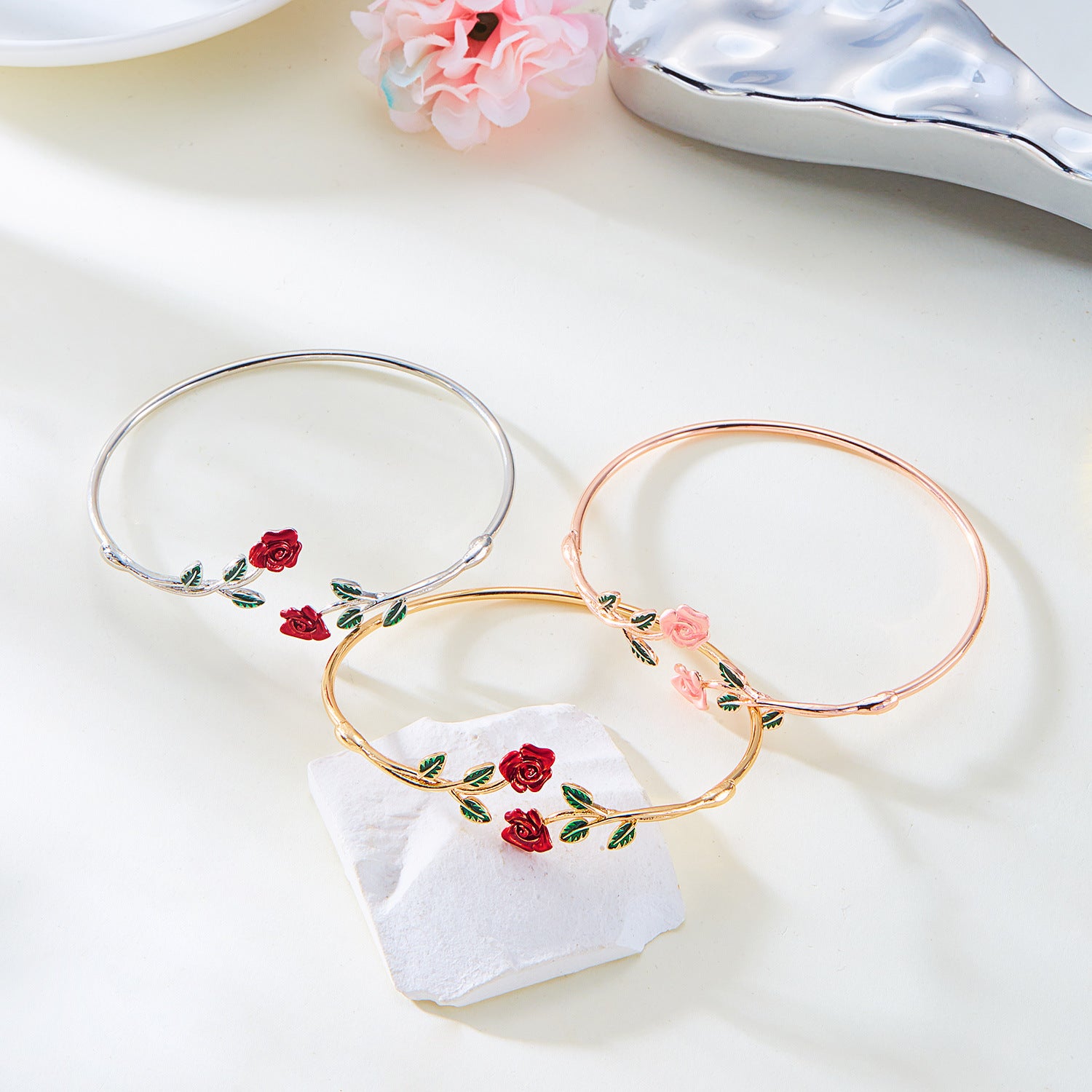 Wholesale Trendy Dripping Oil Gold Alloy Jewelry Set Ring And Bracelet For Women Gift