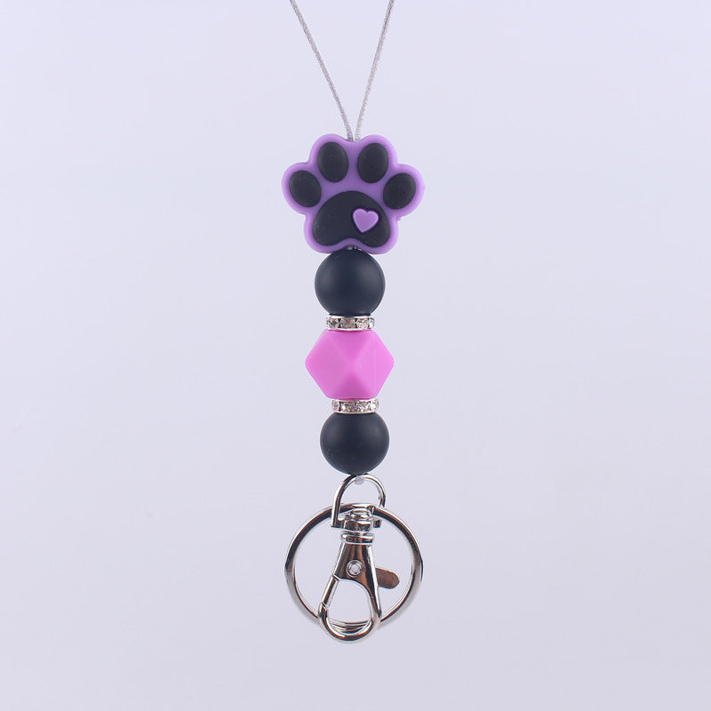 Wholesale Cartoon Dog Paw Silicone Bead Hanging Rope Keychain ACC-KC-GuangTian023