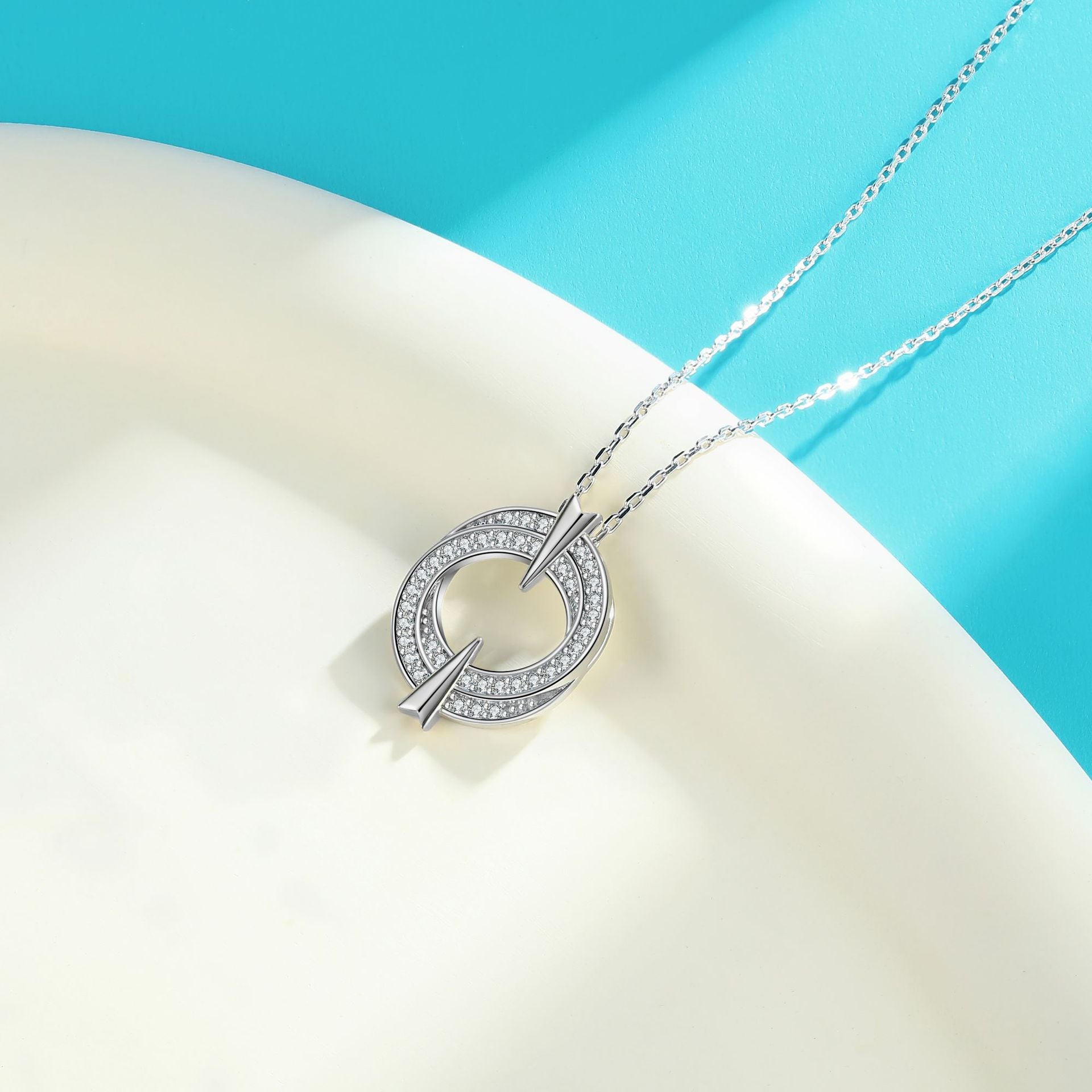 Wholesale  925 sterling silver necklace double ring round silver pendant necklace