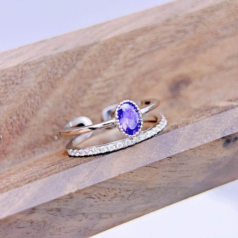 Wholesale Sweet Flower Purple Double Layer Open Ring Adjustable Rings ACC-RS-YXY033