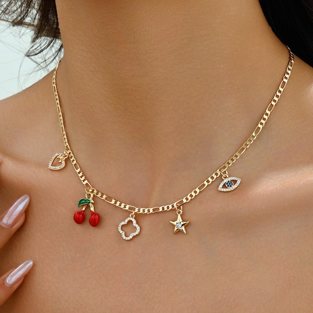 Wholesale  cherry pendant necklace  four-leaf clover stars love eyes clavicle chain necklace